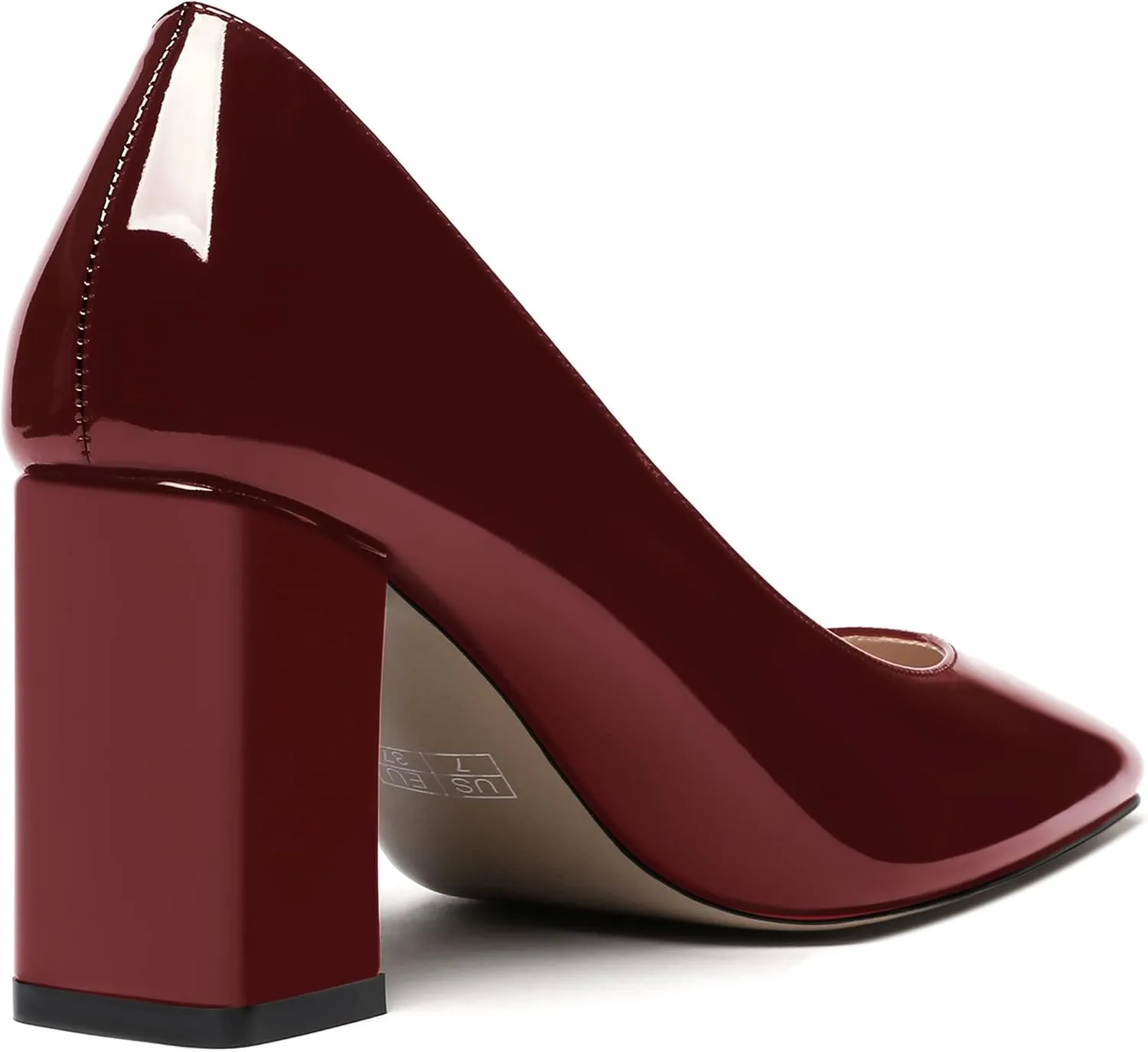 MODENCOCO Women's Thick Square Toe Patent Slip On Solid Block High Heel Pumps Shoes 3 Inch