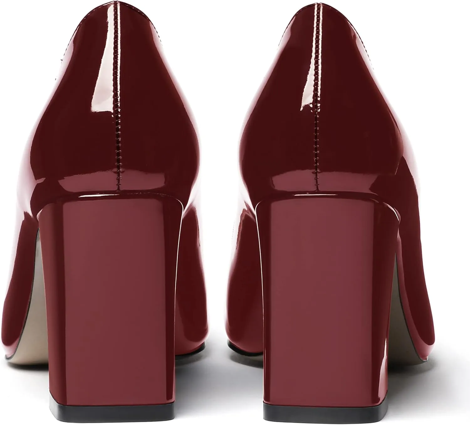 MODENCOCO Women's Thick Square Toe Patent Slip On Solid Block High Heel Pumps Shoes 3 Inch