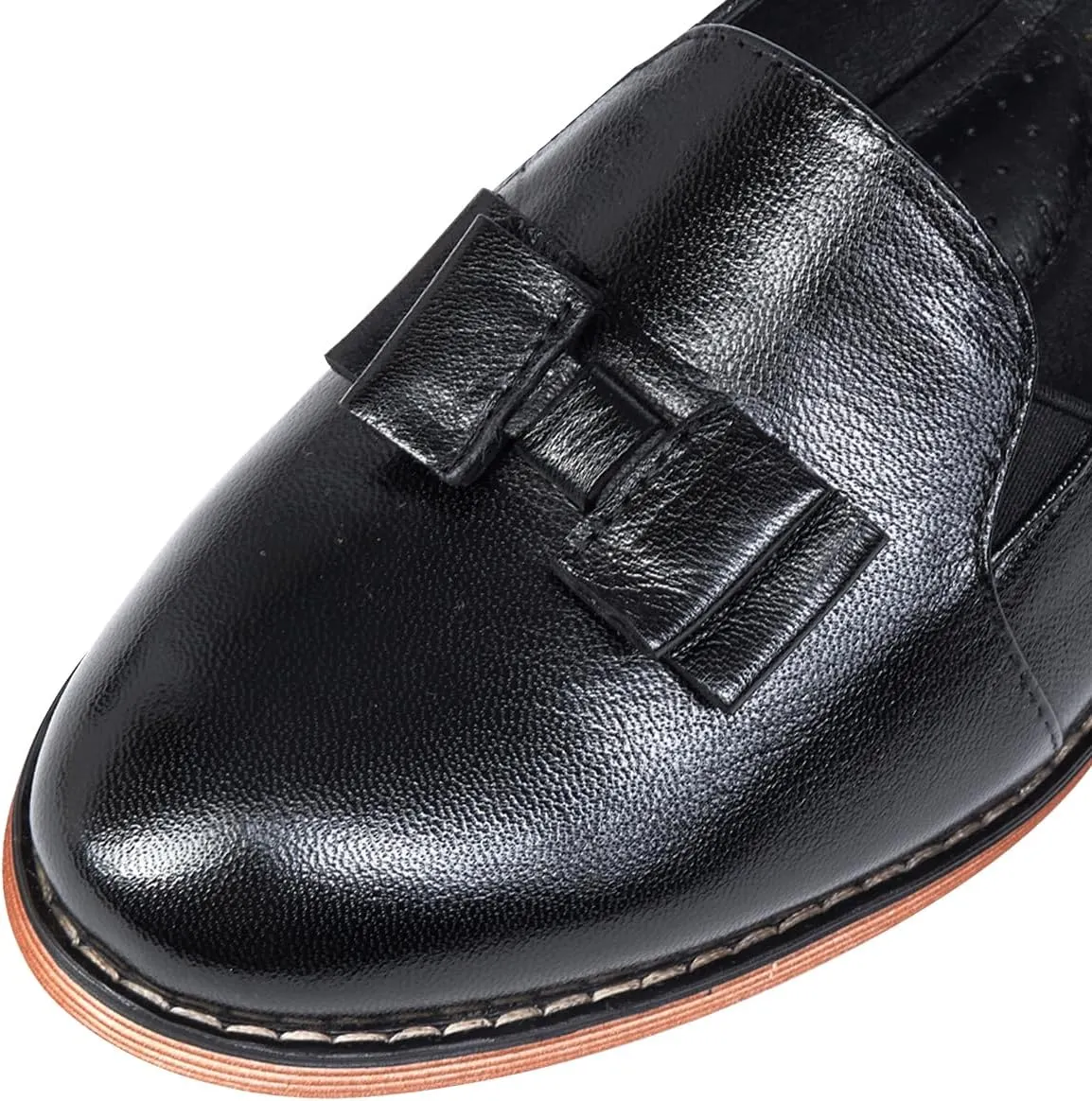 Mona flying Women's Leather Bow Penny Loafer Business Casual Slip on Flat Office Work Shoes for Ladies