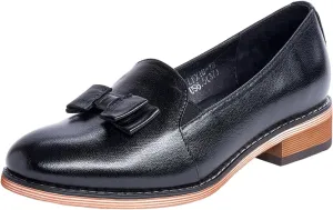 Mona flying Women's Leather Bow Penny Loafer Business Casual Slip on Flat Office Work Shoes for Ladies