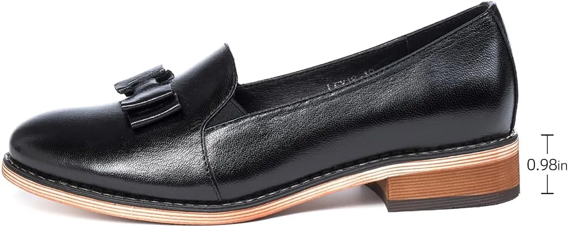 Mona flying Women's Leather Bow Penny Loafer Business Casual Slip on Flat Office Work Shoes for Ladies