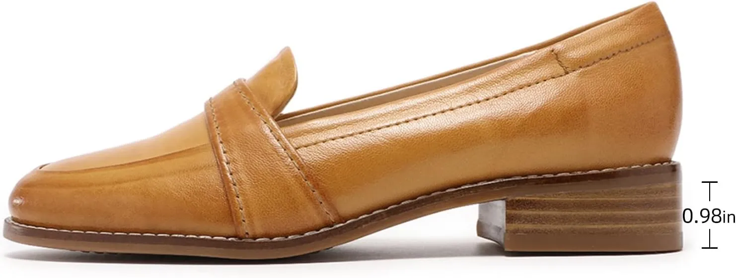Mona flying Women's Leather Dress Penny Loafers Slip On Flats Office Ladies Casual Shoes