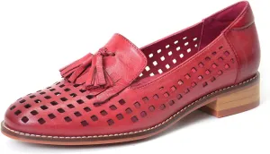 Mona flying Women's Leather Tassel Loafers Slip On Flats Office Ladies Casual Shoes