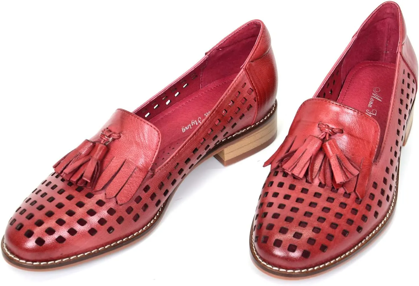 Mona flying Women's Leather Tassel Loafers Slip On Flats Office Ladies Casual Shoes