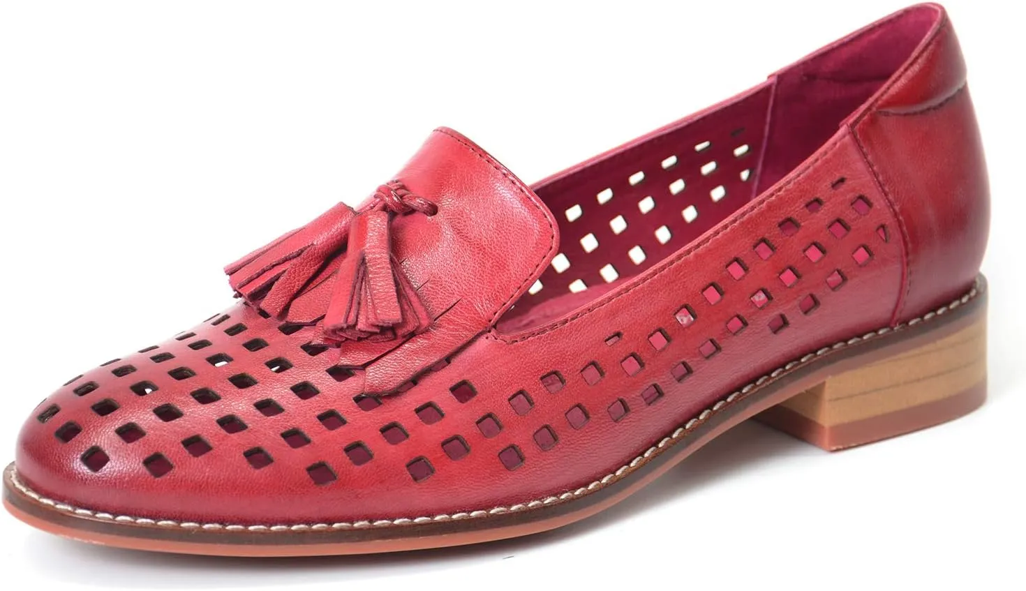 Mona flying Women's Leather Tassel Loafers Slip On Flats Office Ladies Casual Shoes