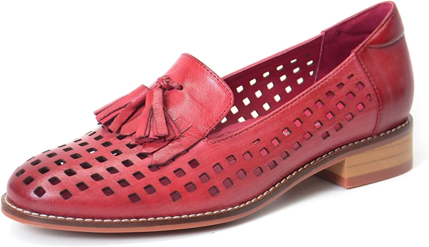 Mona flying Women's Leather Tassel Loafers Slip On Flats Office Ladies Casual Shoes