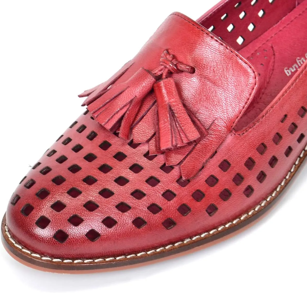 Mona flying Women's Leather Tassel Loafers Slip On Flats Office Ladies Casual Shoes