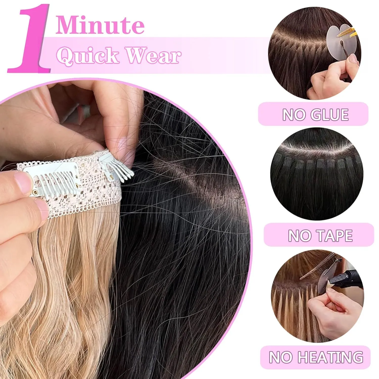 MORICHY Clip in Hair Extensions - Wavy Curly Mermaid Waves Seamless 4PCS Brown 16'' Synthetic Hair Pieces for Women