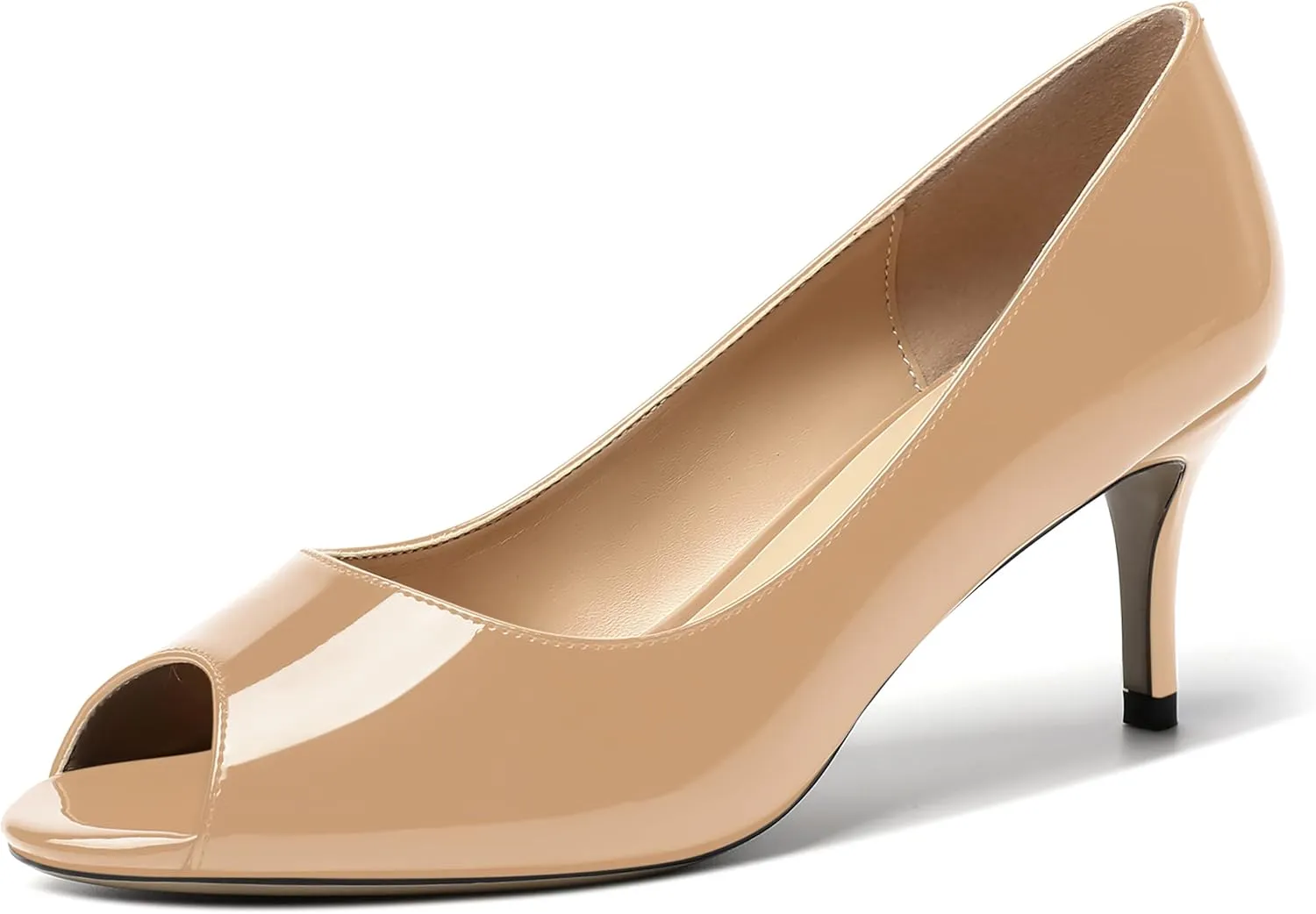 MOVINSTEPS Womens Peep Toe Dating Dress Patent Slip On Open Toe Stiletto Mid Heel Pumps Shoes 2.5 Inch