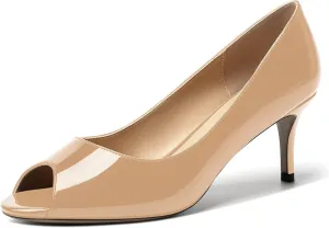 MOVINSTEPS Womens Peep Toe Dating Dress Patent Slip On Open Toe Stiletto Mid Heel Pumps Shoes 2.5 Inch