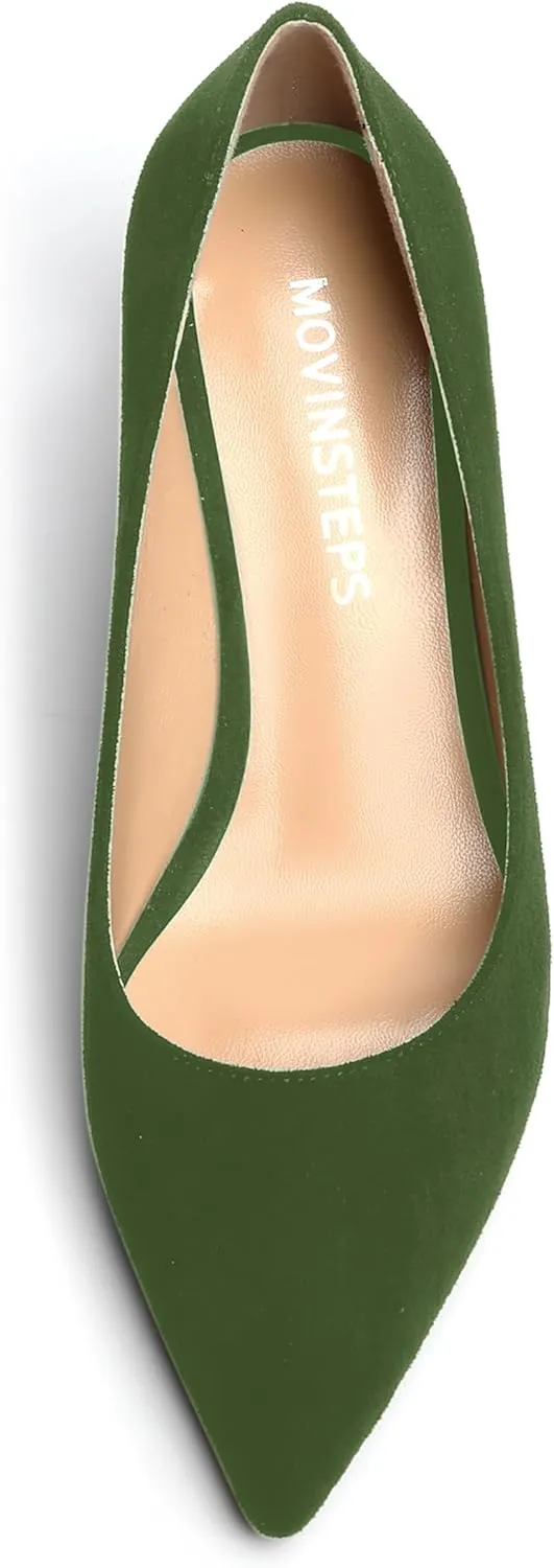 MOVINSTEPS Womens Pointed Toe Dress Slip On Work Wedge Low Heel Pumps Shoes 2 Inch