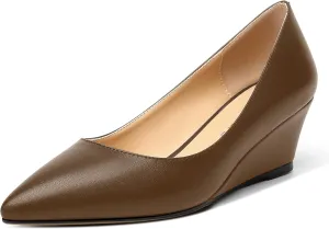 MOVINSTEPS Womens Pointed Toe Dress Slip On Work Wedge Low Heel Pumps Shoes 2 Inch