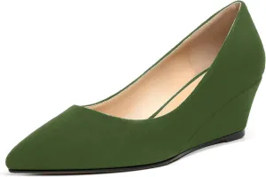 MOVINSTEPS Womens Pointed Toe Dress Slip On Work Wedge Low Heel Pumps Shoes 2 Inch