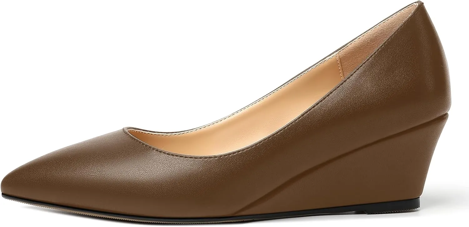 MOVINSTEPS Womens Pointed Toe Dress Slip On Work Wedge Low Heel Pumps Shoes 2 Inch