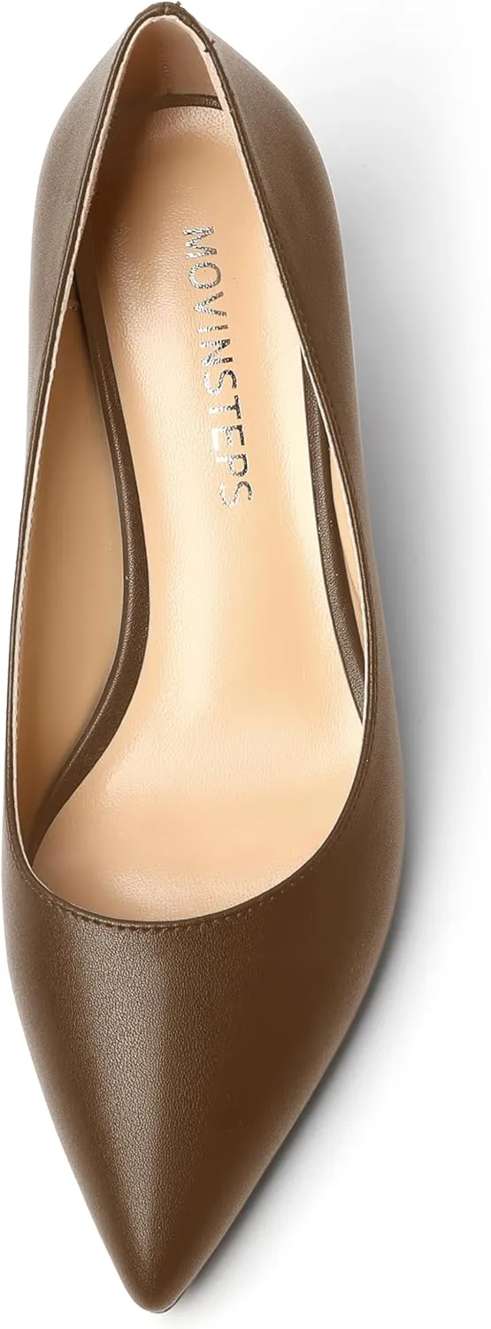 MOVINSTEPS Womens Pointed Toe Dress Slip On Work Wedge Low Heel Pumps Shoes 2 Inch