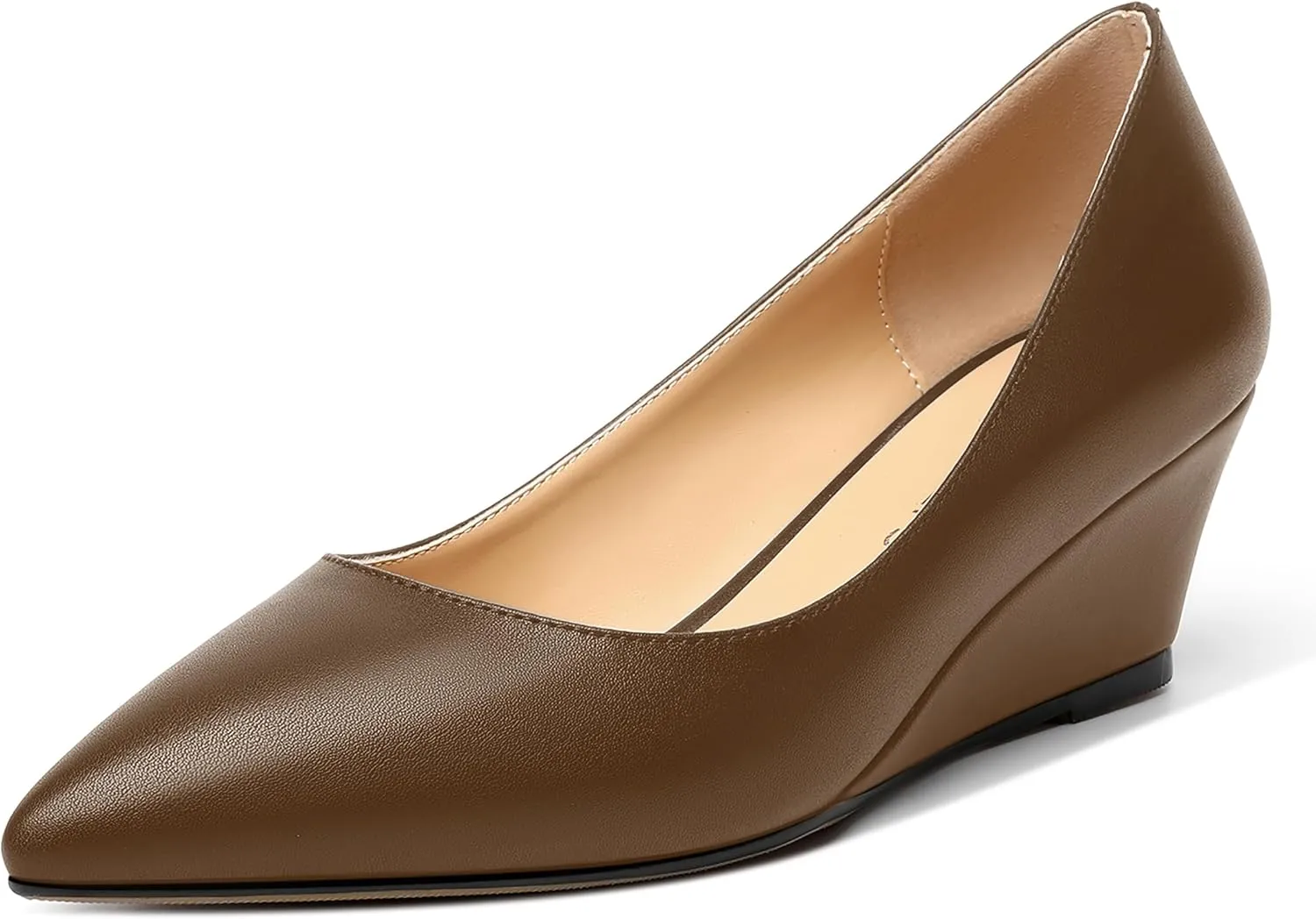 MOVINSTEPS Womens Pointed Toe Dress Slip On Work Wedge Low Heel Pumps Shoes 2 Inch