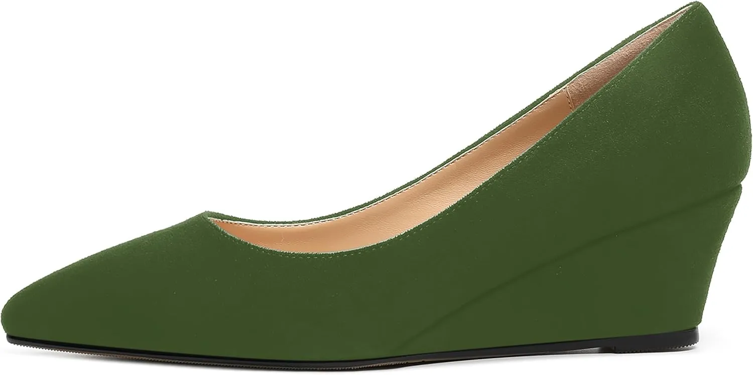 MOVINSTEPS Womens Pointed Toe Dress Slip On Work Wedge Low Heel Pumps Shoes 2 Inch
