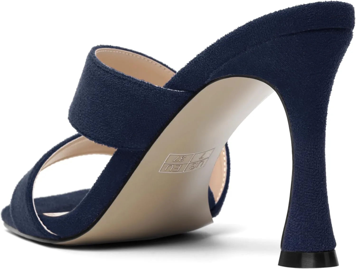 MOVINSTEPS Womens Solid Casual Slip On Suede Dating Square Toe Spool High Heel Heeled Sandals 3.3 Inch