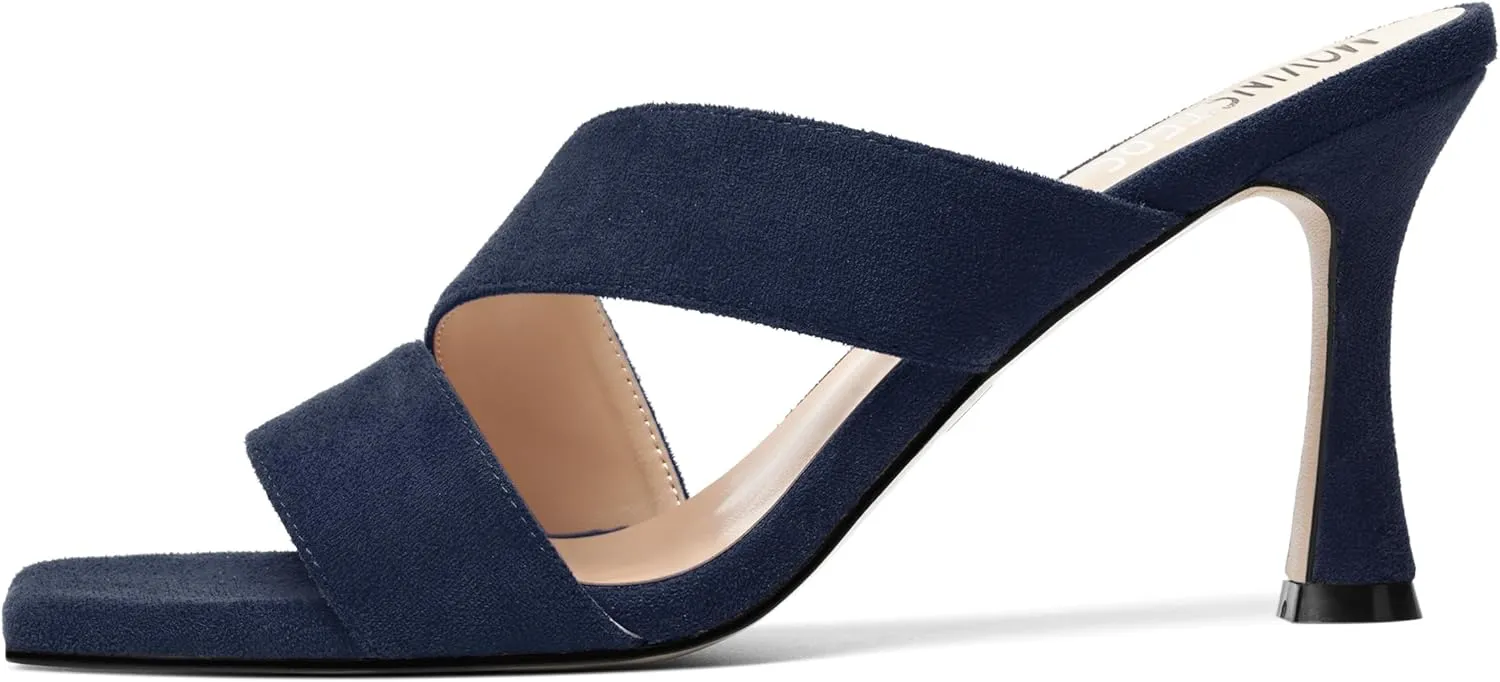 MOVINSTEPS Womens Solid Casual Slip On Suede Dating Square Toe Spool High Heel Heeled Sandals 3.3 Inch
