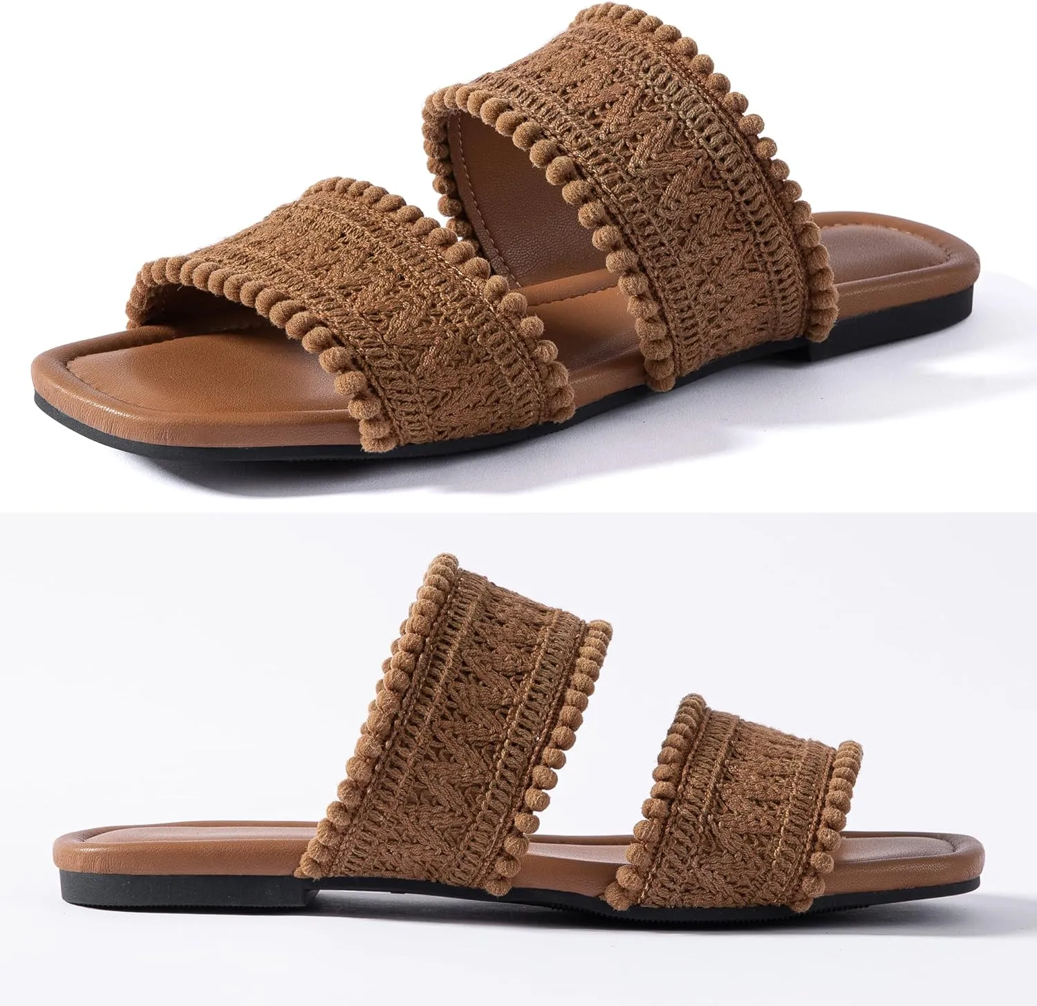 Mtzyoa Women's Sandals Casual Braided Dressy Summer Square Toe Quilted Flat Sandals