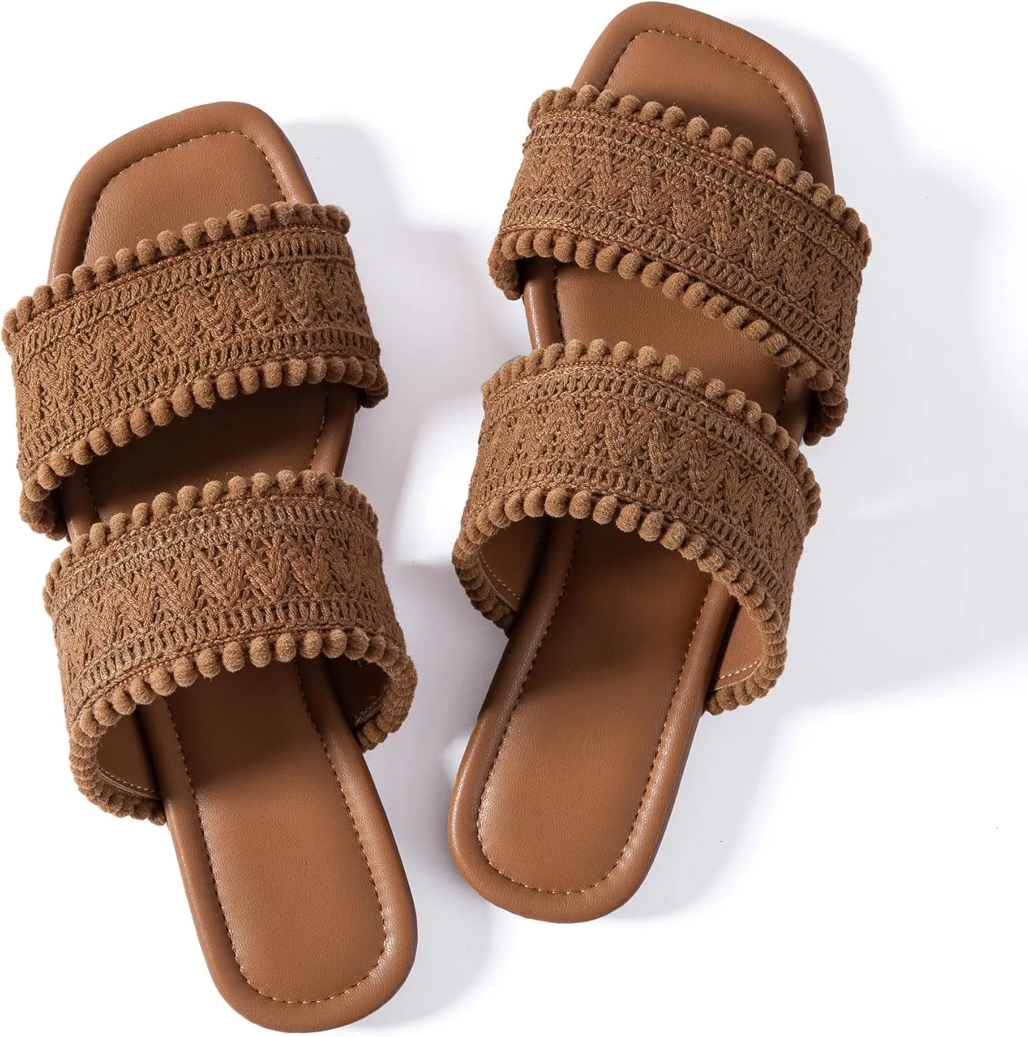 Mtzyoa Women's Sandals Casual Braided Dressy Summer Square Toe Quilted Flat Sandals