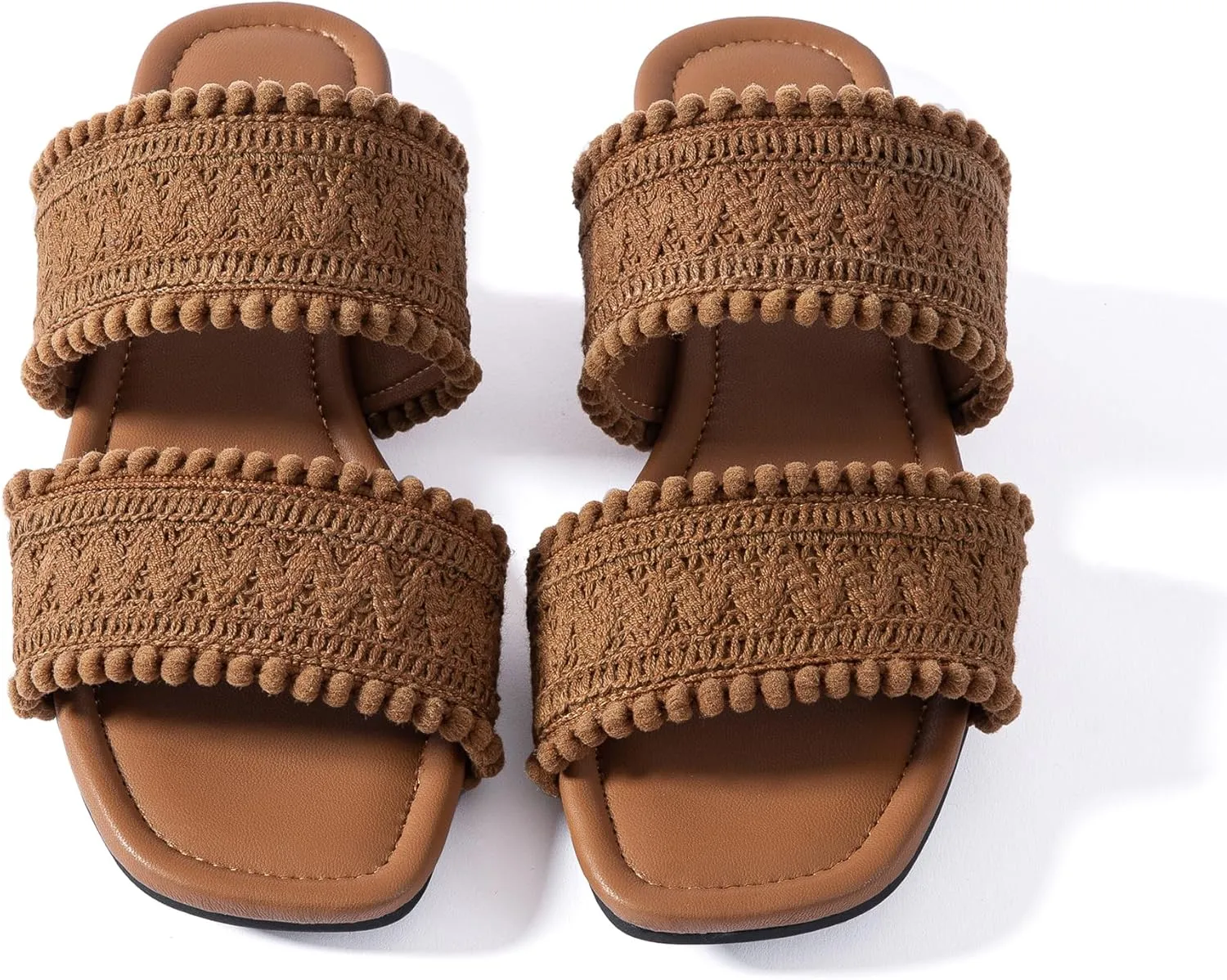 Mtzyoa Women's Sandals Casual Braided Dressy Summer Square Toe Quilted Flat Sandals