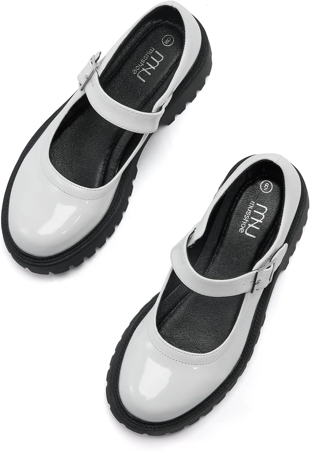 MUSSHOE Mary Jane Shoes Women Comfortable Casual Round Toe Platform Chunky Low Heel Flat Shoes with Ankle Straps