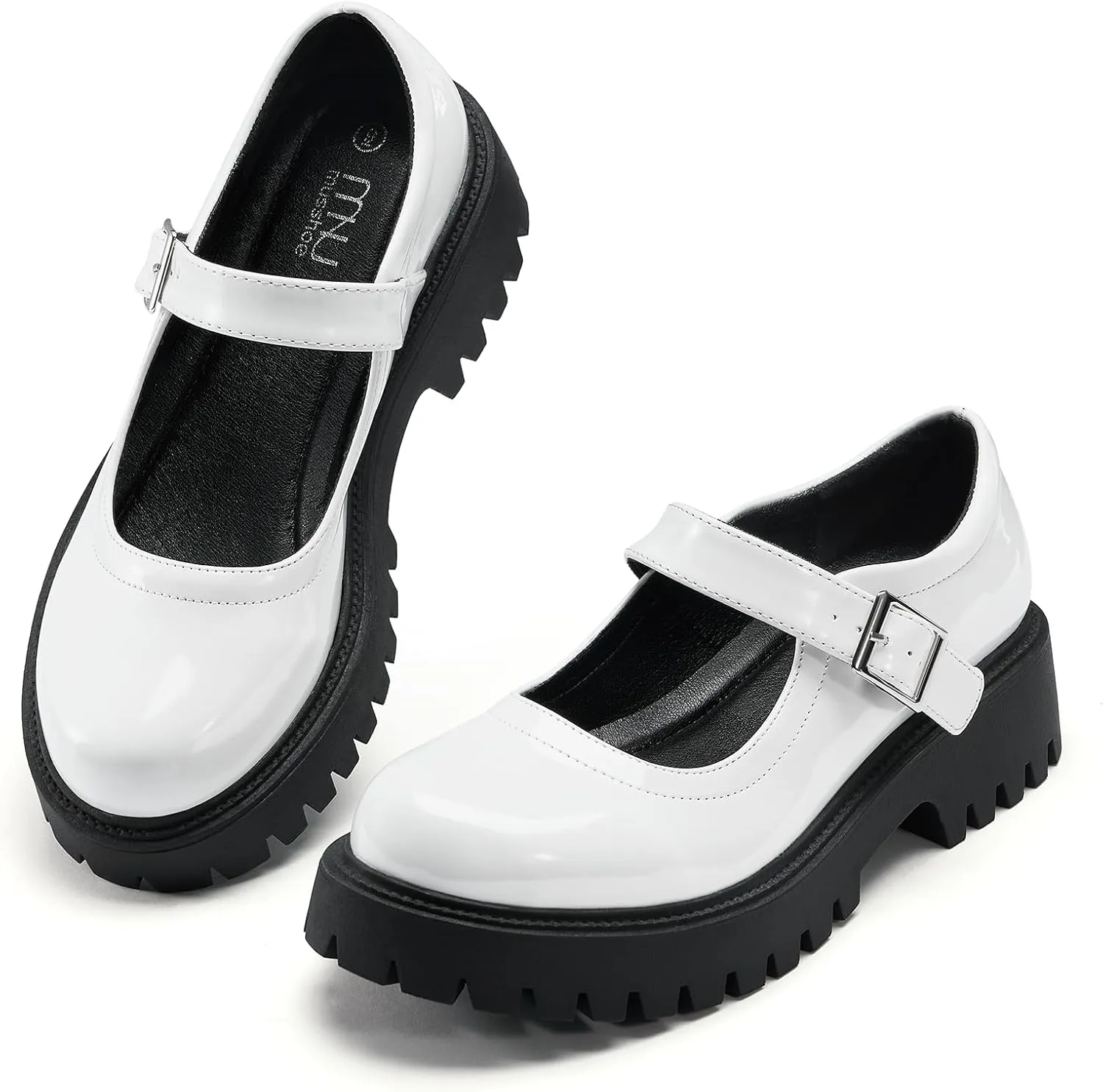 MUSSHOE Mary Jane Shoes Women Comfortable Casual Round Toe Platform Chunky Low Heel Flat Shoes with Ankle Straps