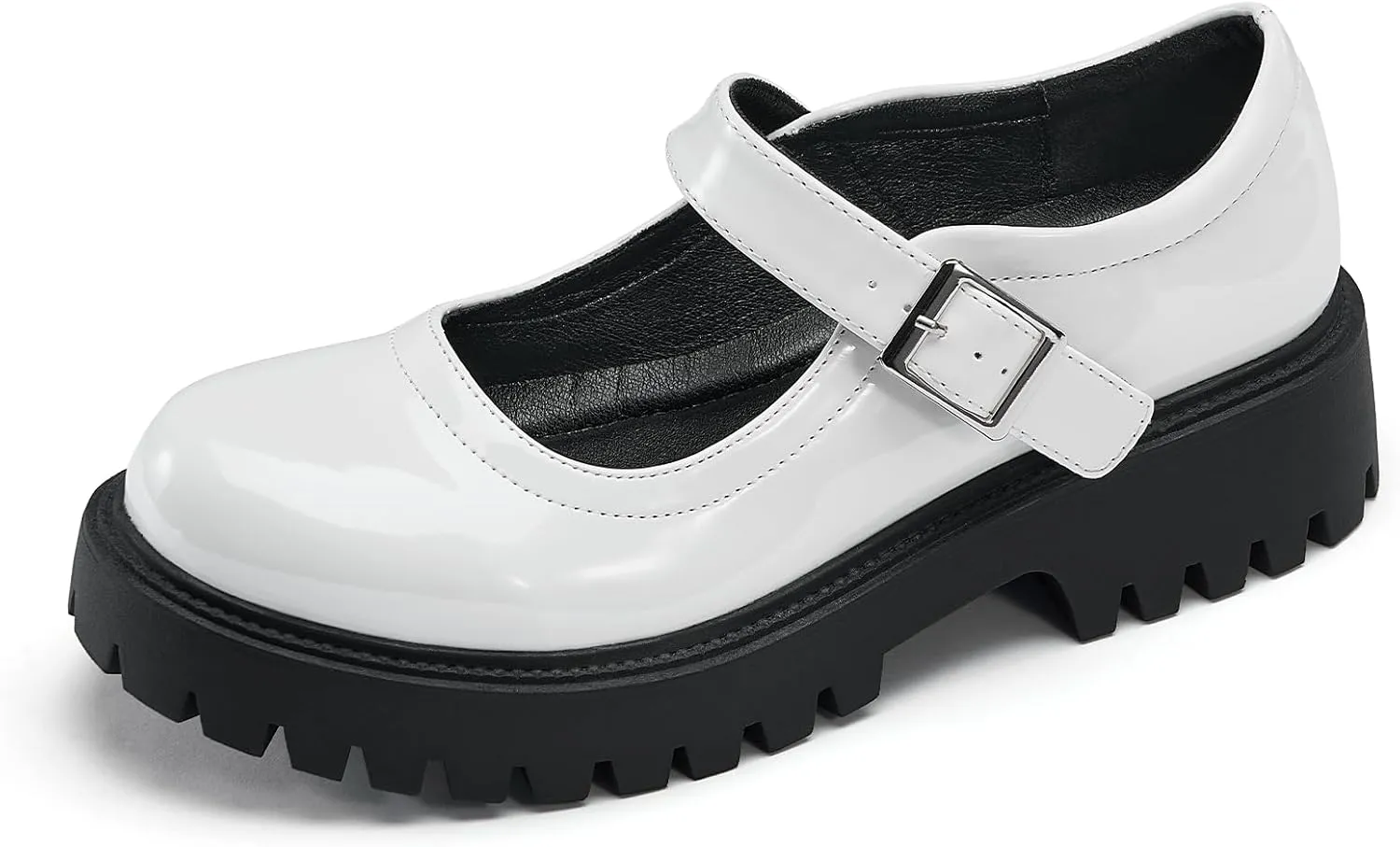 MUSSHOE Mary Jane Shoes Women Comfortable Casual Round Toe Platform Chunky Low Heel Flat Shoes with Ankle Straps