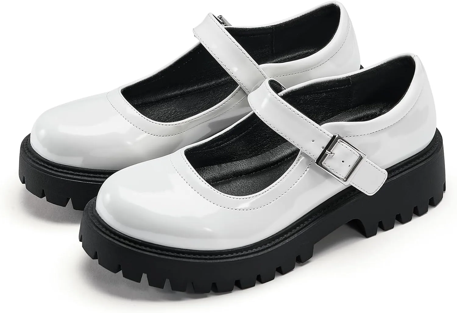 MUSSHOE Mary Jane Shoes Women Comfortable Casual Round Toe Platform Chunky Low Heel Flat Shoes with Ankle Straps