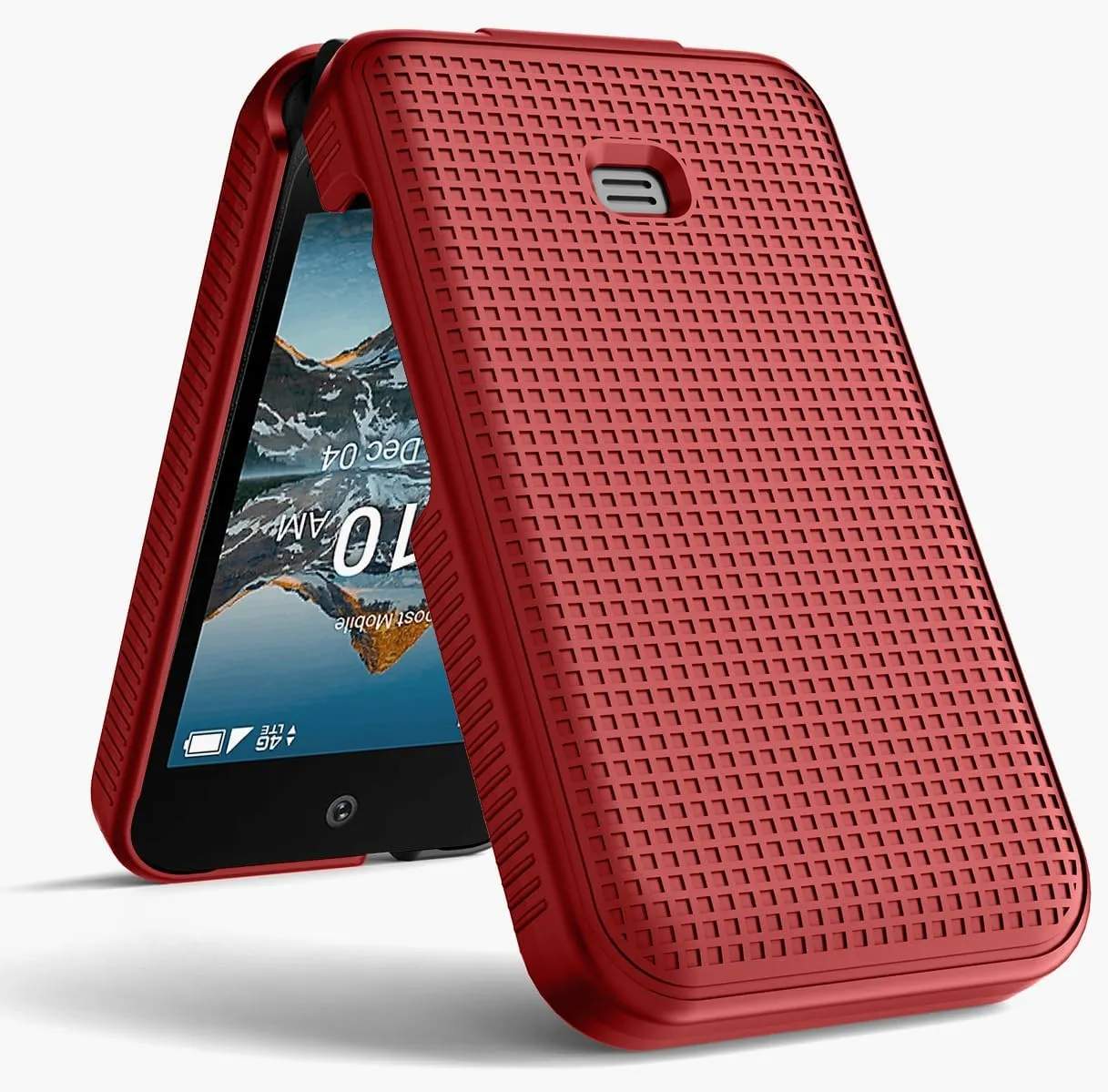 Nakedcellphone Case for Consumer Cellular Iris Easy Flip Phone/Boost Mobile Summit Flip 4G, Slim Hard Shell Protector Cover [Anti-Fingerprint, Grid Texture] for SL006D (2024) - Bold Red