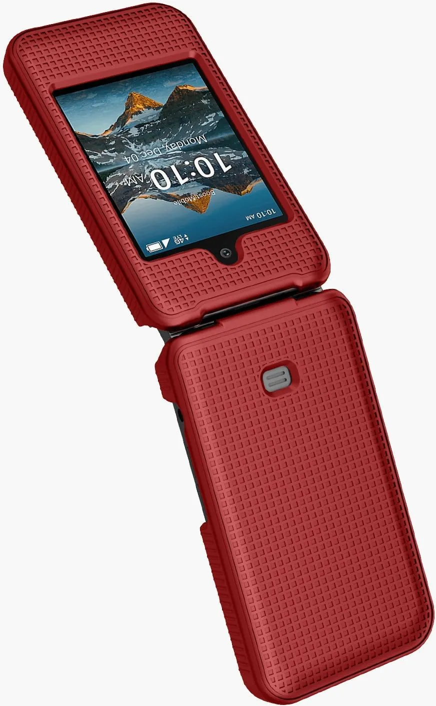 Nakedcellphone Case for Consumer Cellular Iris Easy Flip Phone/Boost Mobile Summit Flip 4G, Slim Hard Shell Protector Cover [Anti-Fingerprint, Grid Texture] for SL006D (2024) - Bold Red