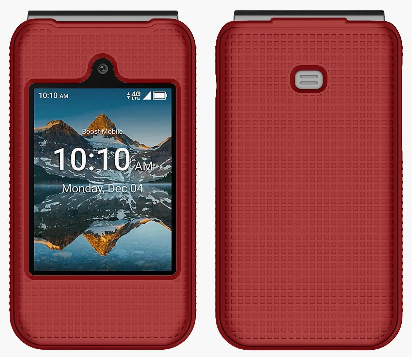 Nakedcellphone Case for Consumer Cellular Iris Easy Flip Phone/Boost Mobile Summit Flip 4G, Slim Hard Shell Protector Cover [Anti-Fingerprint, Grid Texture] for SL006D (2024) - Bold Red