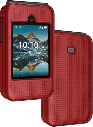 Nakedcellphone Case for Consumer Cellular Iris Easy Flip Phone/Boost Mobile Summit Flip 4G, Slim Hard Shell Protector Cover [Anti-Fingerprint, Grid Texture] for SL006D (2024) - Bold Red