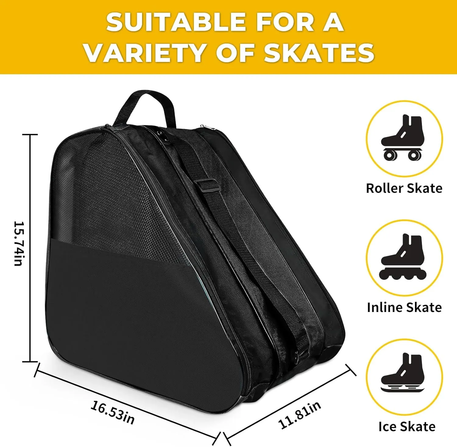 Nattork Roller Skate Bag - Oxford Cloth Ice Skate Bag with Large Capacity, Breathable Mesh, Side Pockets & Name Card Holder for Adults & Kids