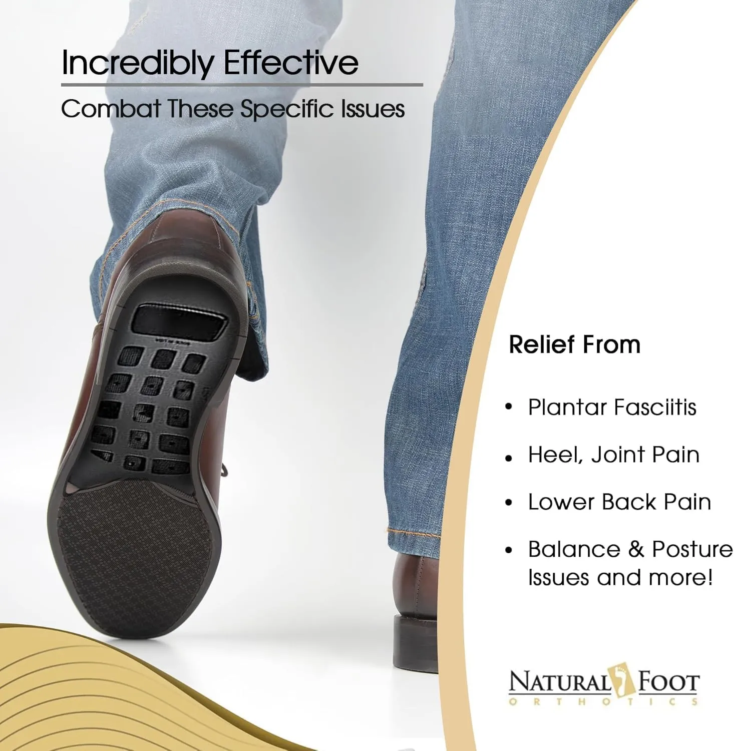 Natural Foot Orthotics 3/4 Stabilizer Insoles | Podiatrist-Designed Inserts | Improve Balance, Plantar Fasciitis, Heel Spurs, & Foot Pain Relief | Semi-Rigid Flat Arch Support | Slim