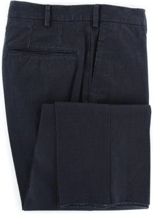 Navy Blue Micro-Houndstooth Pants - Slim