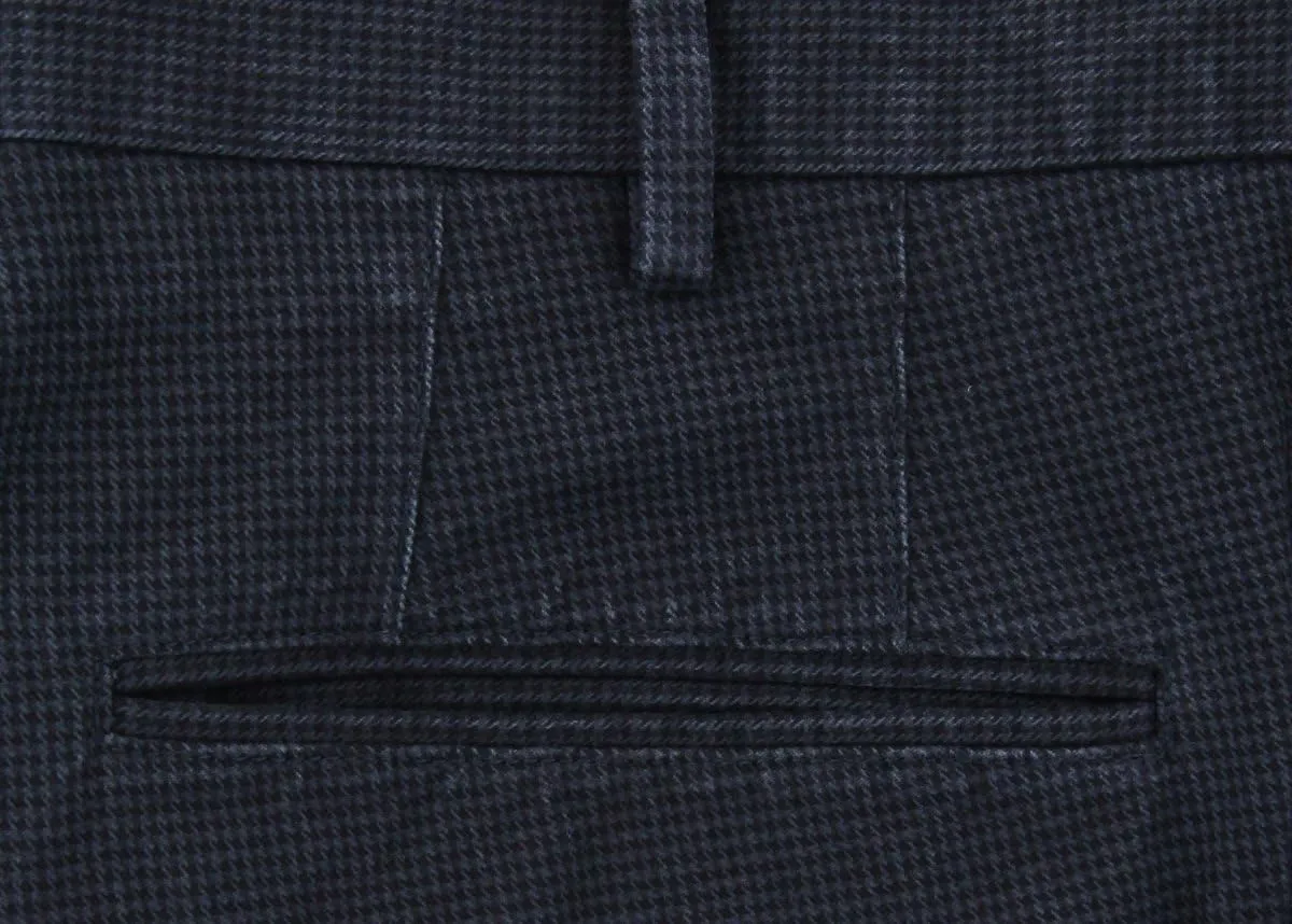 Navy Blue Micro-Houndstooth Pants - Slim