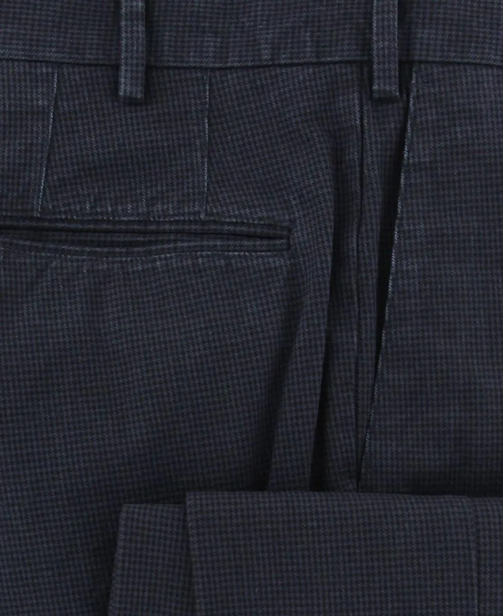 Navy Blue Micro-Houndstooth Pants - Slim