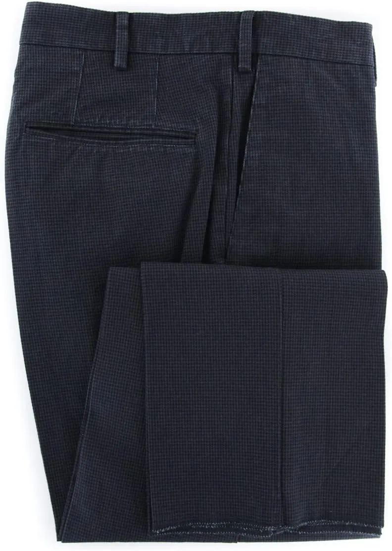 Navy Blue Micro-Houndstooth Pants - Slim