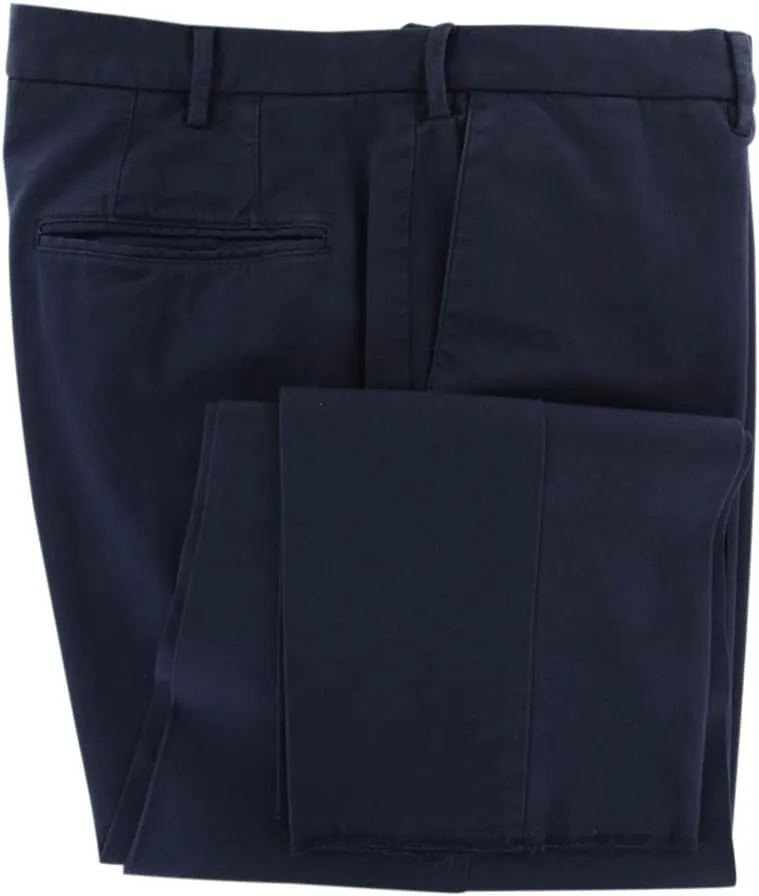 Navy Blue Solid Cotton Blend Pants - Slim