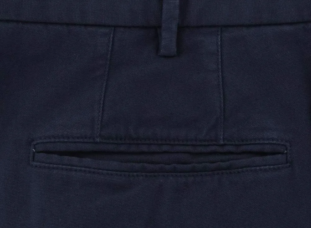 Navy Blue Solid Cotton Blend Pants - Slim