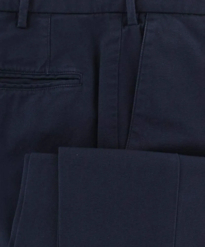 Navy Blue Solid Cotton Blend Pants - Slim