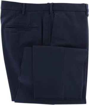 Navy Blue Solid Cotton Blend Pants - Slim