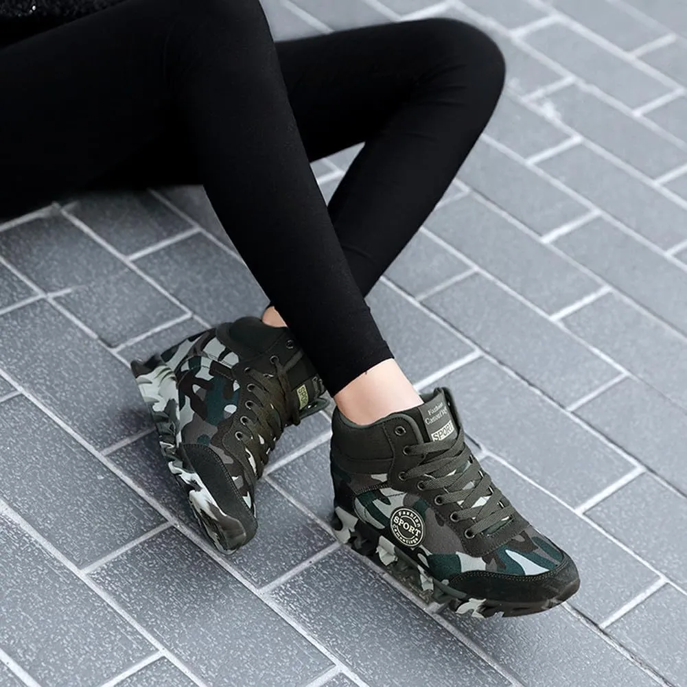 NCNDB Women's Camouflage Wedges Sneakers Inner Heightening Walking High-Heel Leisure Shoes US 4.5-10