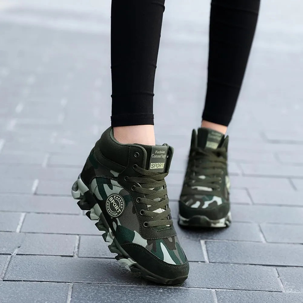 NCNDB Women's Camouflage Wedges Sneakers Inner Heightening Walking High-Heel Leisure Shoes US 4.5-10
