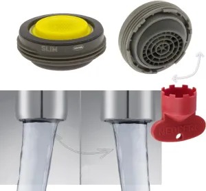 Neoperl Slim Laminar Faucet Aerator SSR Angle Hidden Directional Clear Stream M24 for Kitchen/Bathroom with Install Key (Yellow 2.2 gpm)