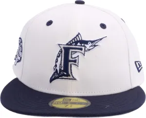 New Era MLB 59FIFTY Cooperstown Authentic Collection Chrome Fitted Hat (7 1/2, Throwback Florida Marlins, White Black Cooperstown)