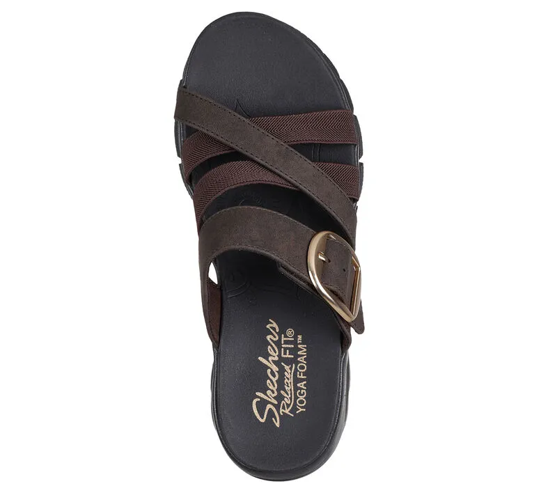 NEW Women's SKECHERS RELAXED FIT: EASY GOING - PERFECT COMPANY Chocolate LEATHER Sandals AUTHENTIC IN BOX