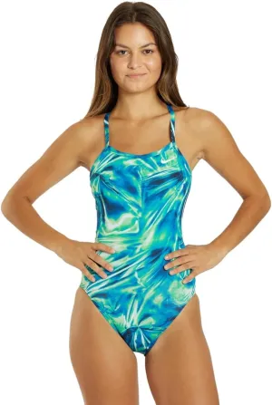 Nike Women's HydraStrong Solar Rise Fastback One Piece Swimsuit Blue Green, 34